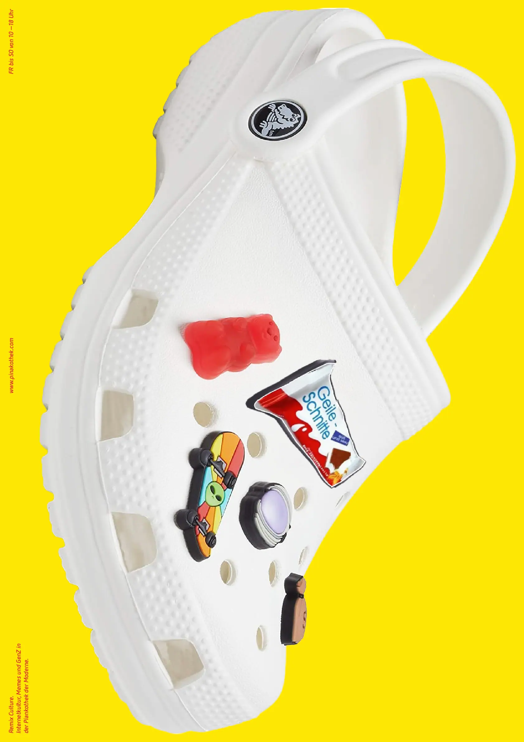 Yellow Poster that shows a white croc.